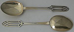 George V Art Deco serving spoons pierced finials Birmingham 1913 William Devenport