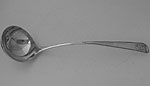 George III Old English Celtic point wrigglework soup ladle heavy Dublin 1788 John Lloyd or John Locker Cochrane
