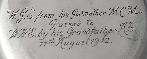 Further inscription under base showing line of descent